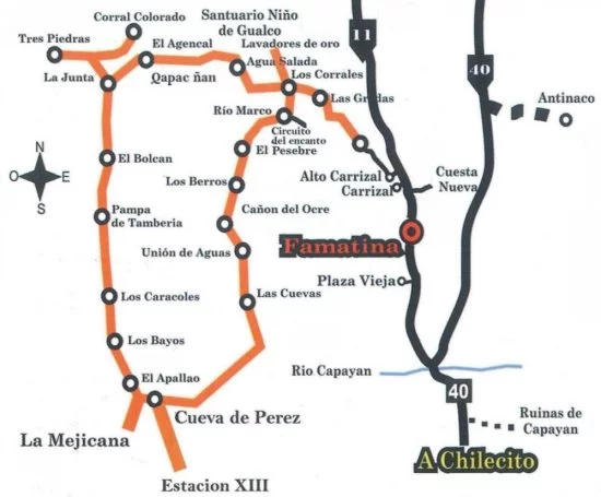 Mapa del circuito Tres Piedras-mina La Mejicana